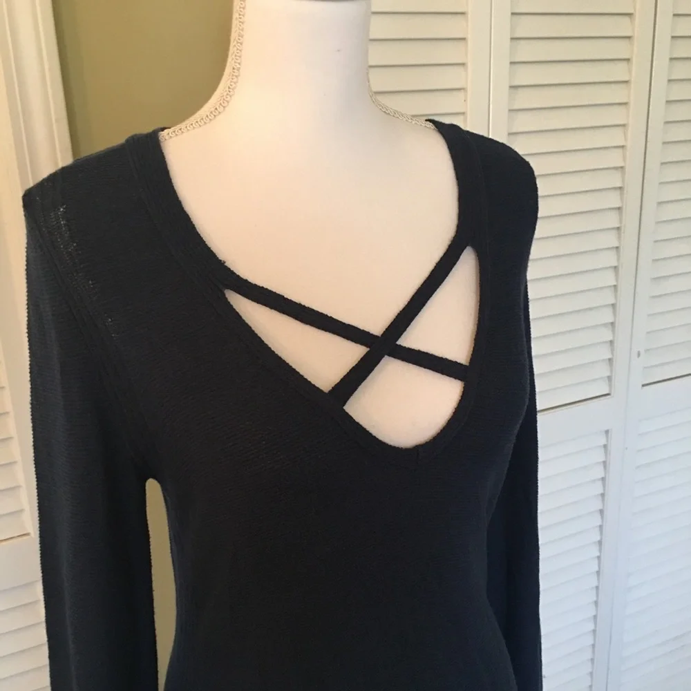 Free People Long Knit Deep Blue Stylish Tunic Top
